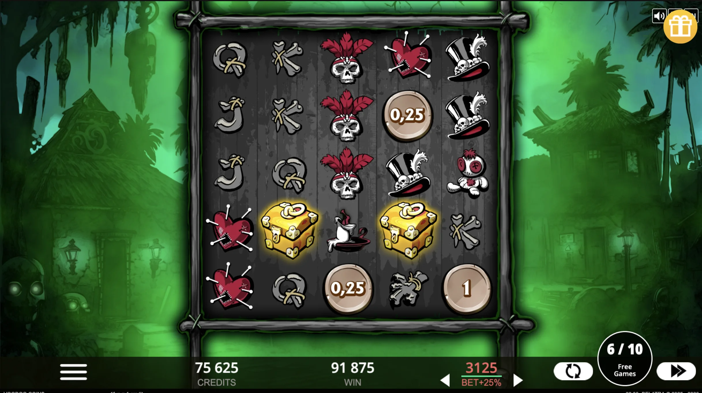 Voodoo Coins big win screen showing large multiplier payout from Hot Mode