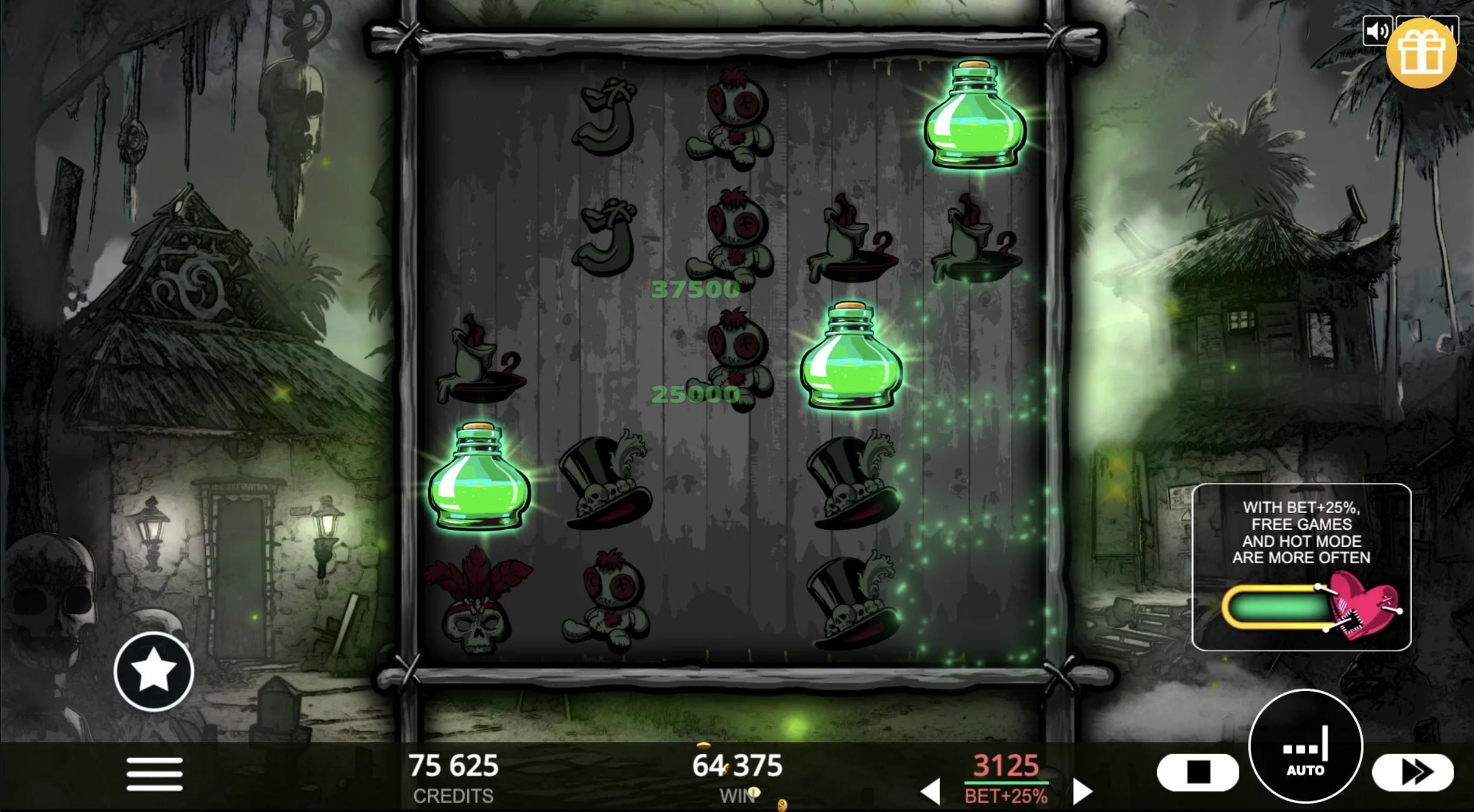 Voodoo Coins bonus round activation with scatter symbols and mystical glow effects