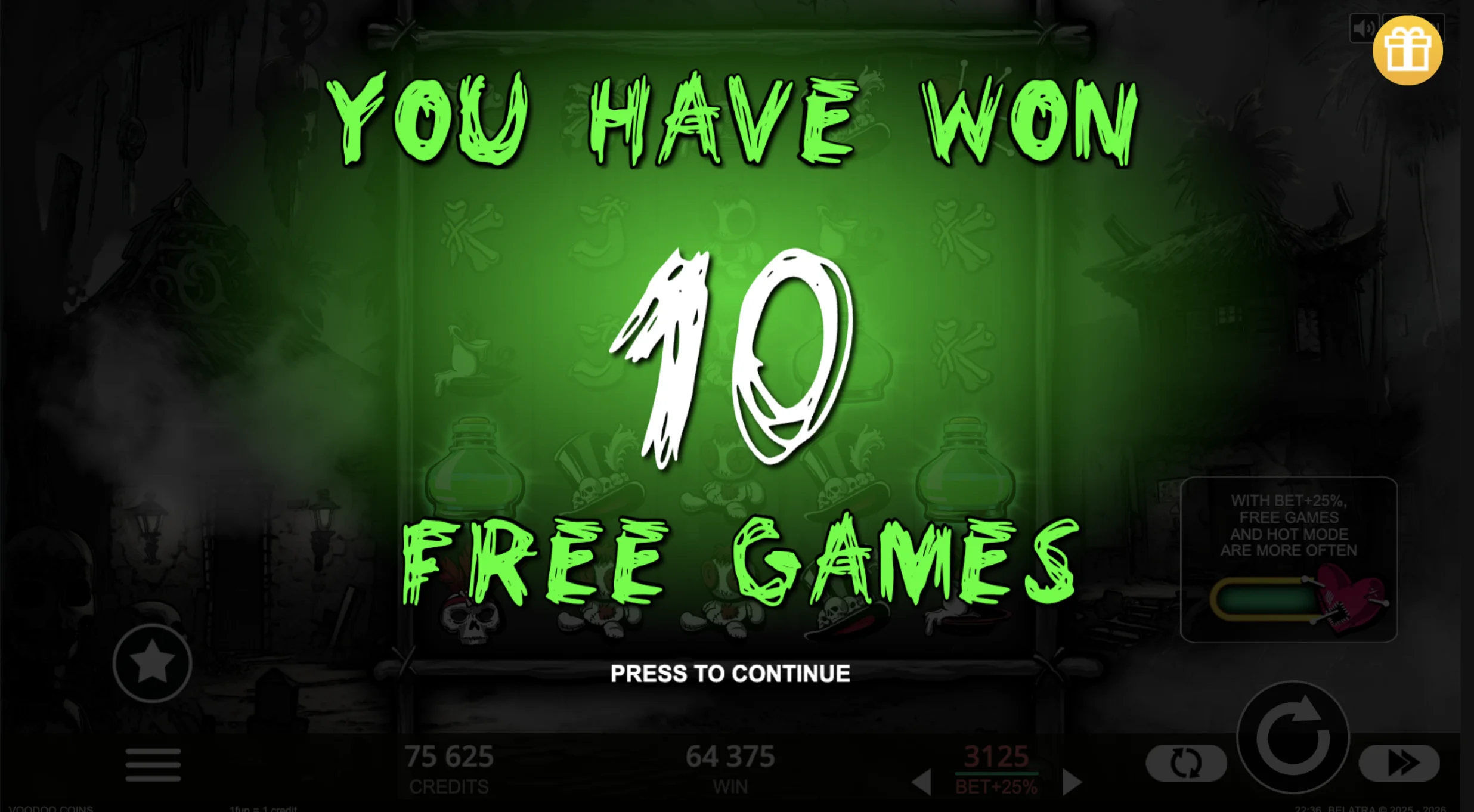 Voodoo Coins Free Spins feature with Sticky Wild symbols locked on the grid
