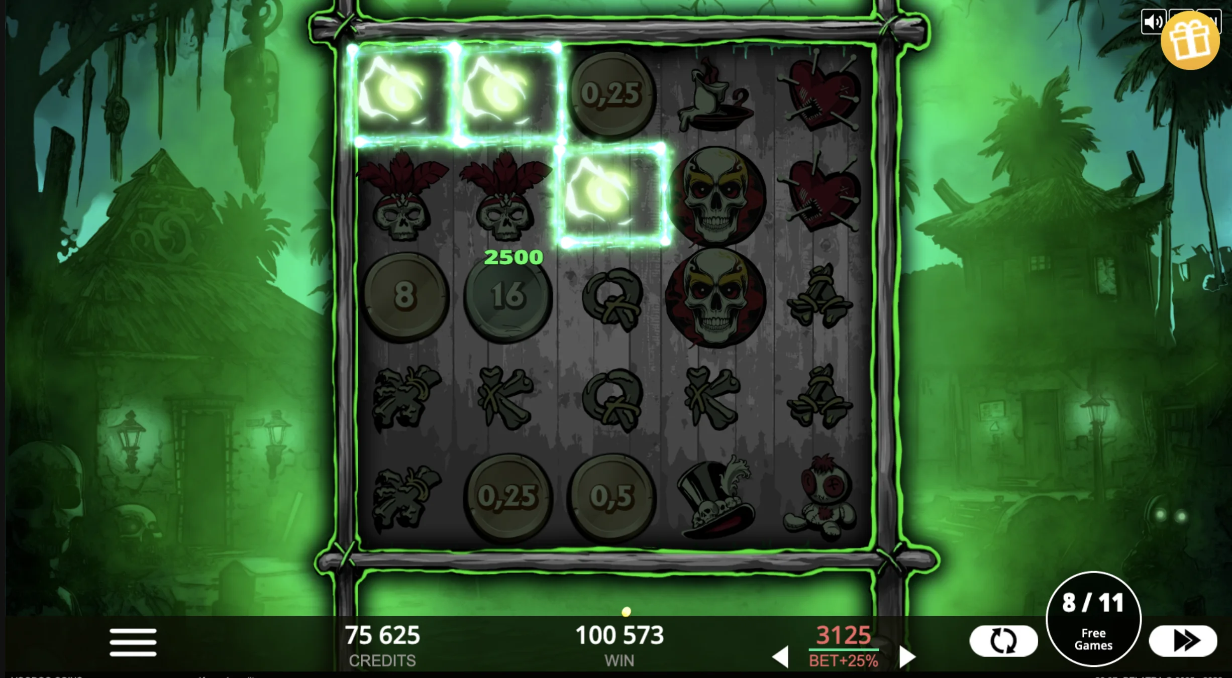 Voodoo Coins slot running on a mobile phone with touch-optimised interface