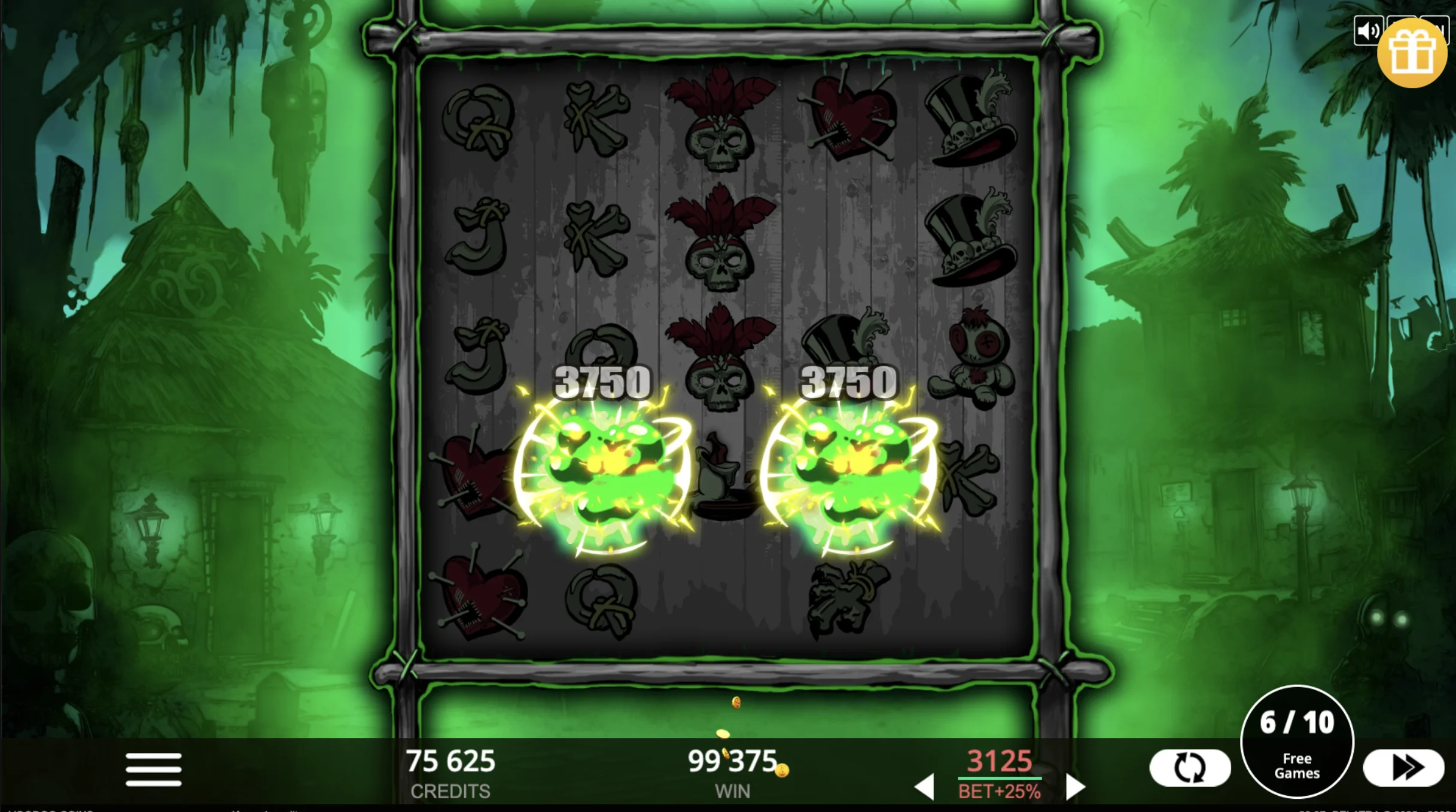 Voodoo Coins paytable showing symbol values and payout structure